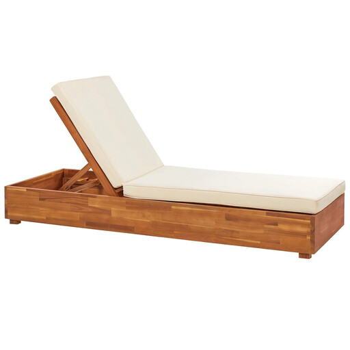 Beliani Wooden Reclining Sun Lounger with Cushion Off-White FANANO
