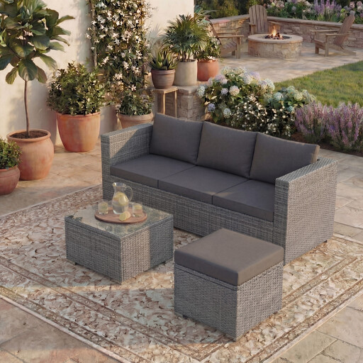 Garden Vida Hampton 4 Seater Corner Rattan Set, Grey