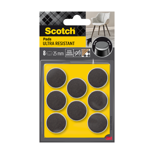 Scotch Patin Feutre Adhésif Bi-Matière Arrondi Gris/Blanc ? 25 mm