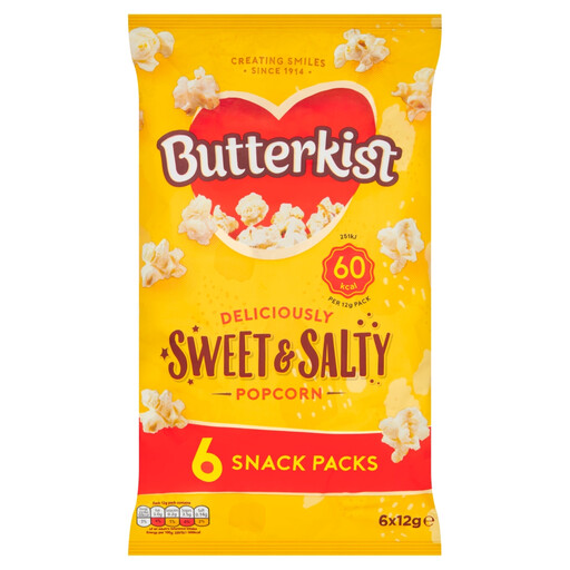 Butterkist Sweet & Salty Popcorn, six 12g bags