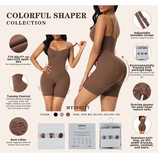 Feelingirl Tummy Control Seamless Mid-Thigh Bodysuit XL/XXL Braun