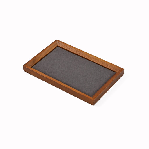 Oirlv Wood Jewelry Display Tray Solid Wood Velvet Jewelry Organizer Plate, Gray