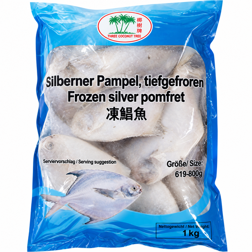 TCT Frozen Silver Pomfret 60/80, 20% glaze, 1 kg pack