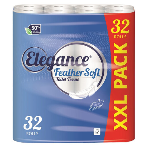 Elegance Feather Soft Toilet Tissue, 3-Ply, 32 Rolls