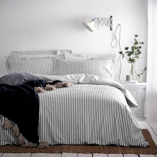 Yard Duvet Cover Set Hebden Stripe Grey Double