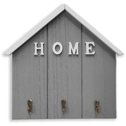 Alphynix 1pc House-Shaped Key Holder, HOME Wall Mounted Organizer with 3 Antique Metal Hooks, Entryway Storage Rack for Keys & Mail，Grey