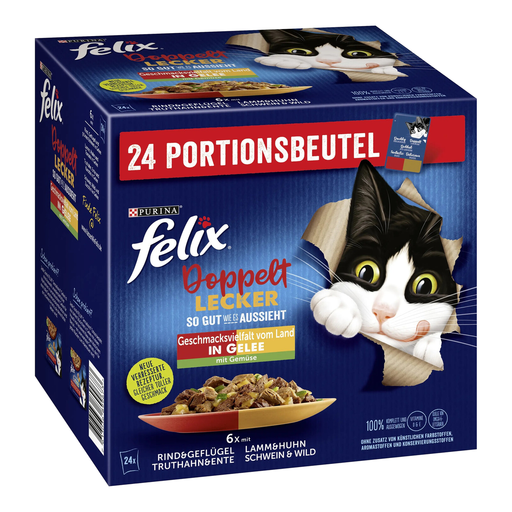 Felix As Good as It Looks – Doubly Delicious in Jelly, Animal Varieties, Wet Cat Food, 24 x 85g Pouches