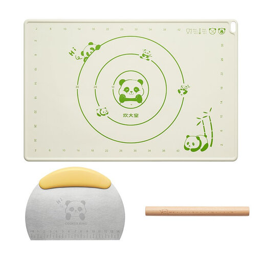 COOKER KING Food Grade Thickening Non-Slip, High Temperature, Non-Stick Silicone Mat Set 70cm x 50cm Dough Scraper Wooden Rolling Pin