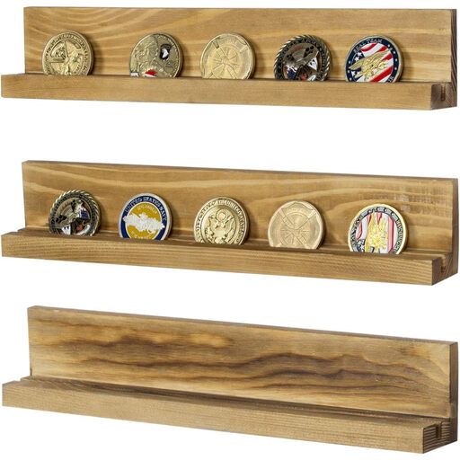 MyGift Challenge Coin Holder Rustic Brown Burnt Wood