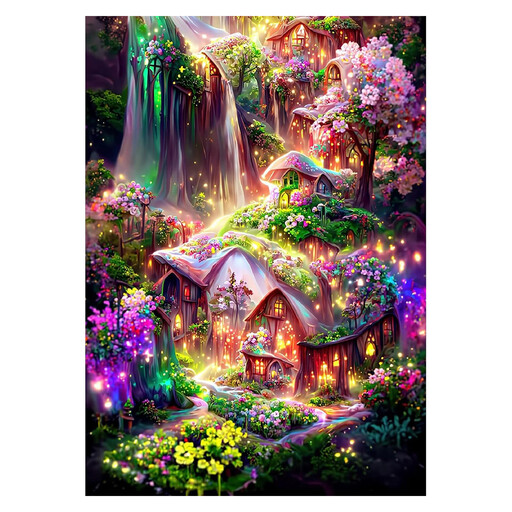 A 5D diamond painting kit featuring a fantasy forest landscape with a deer