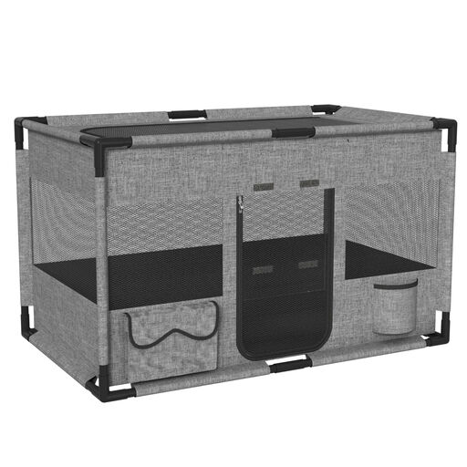 Square Pet Playpen for Dogs & Cats, 600D Oxford Fabric, Sturdy PVC Tube Frame, 2 Sizes M/L, 85 × 65 × 65 cm/100 × 60 × 60 cm, with Lid, Side Door and Storage Pockets, L