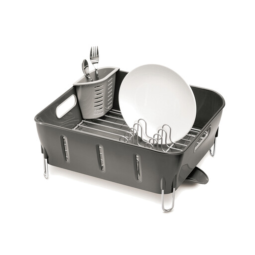 Simplehuman 紧凑型碗碟沥水架，灰色塑料