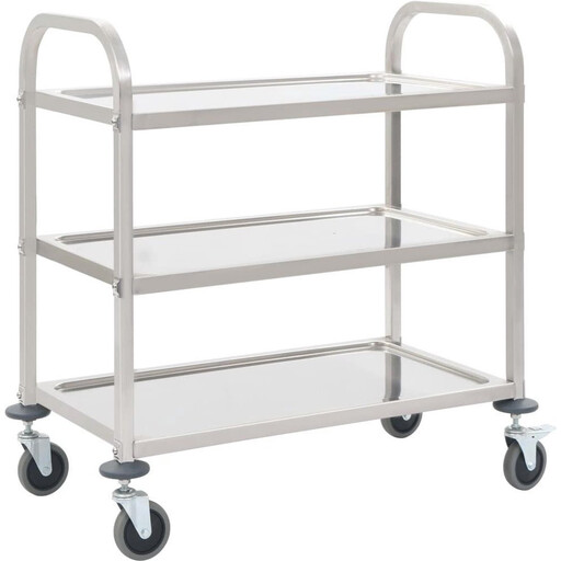 vidaXL Kitchen Trolley 3-Tier Serving Cart - Stainless Steel, 96.5 x 55 x 90 cm