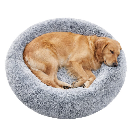 Ochama Pet Fluffy Dog Bed, Cat Bed, Doughnut Cushion, 100 cm Diameter, Ombre Grey