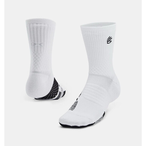 Under Armour Curry ArmourDry Playmaker Unisex Mid-Crew Socks in White