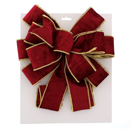 节日款 78 cm 酒红色天鹅绒蝴蝶结 - 金色镶边树顶装饰