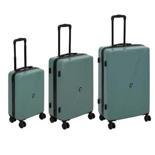 Set of 3 Hard Shell Suitcases with 4 Double Wheels L. 49.5 x P. 28.5 x H. 77 cm max green