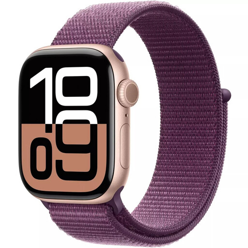 Apple Watch Series 10 (GPS + Cellular) - Rose Gold Aluminium - Plum Sport Loop - 46mm
