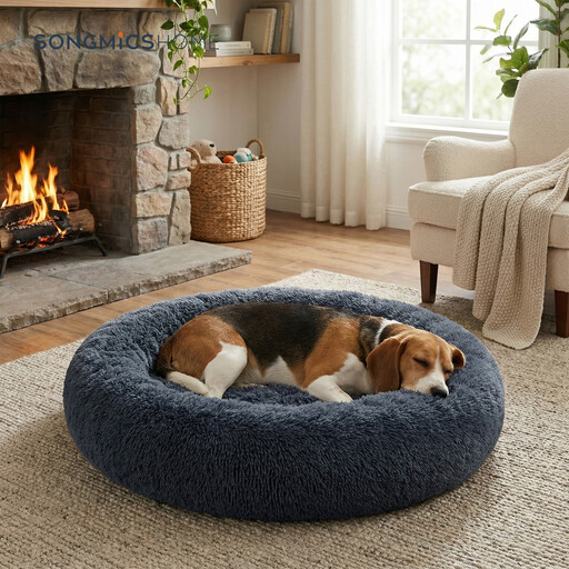 Ochama Fluffy Dog Bed in Dark Grey