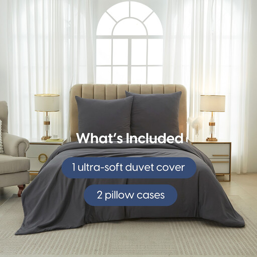Meeallhome Washed Brushed Duvet Cover Set Dark Gray