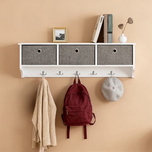 SoBuy Wall-Mounted Coat Rack with Shelf and Baskets