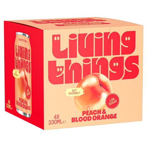 Living Things Peach and Blood Orange Soda 4 x 330 ml pack