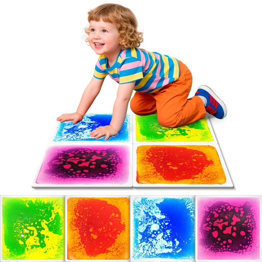 Art3d Interactive Liquid Floor Tiles, Durable PVC, 11.8"x11.8", Sensory Play & Stress Relief for Kids Playroom, Dance Floor, Bar, 4-Pack, Multi-Color