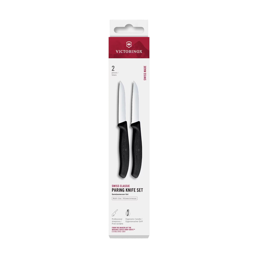 Victorinox Swiss Classic Vegetable Knife Set, 2-Piece, 8cm, Straight/Wave, Black, B