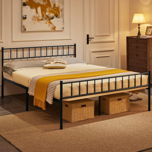 Yaheetech Metal Bed Frame 160 x 200 cm with Slatted Headboard and Footboard