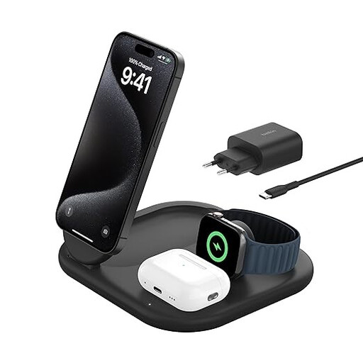 Belkin Wireless BOOST CHARGE Qi2 3-in-1 Charging Station, Black