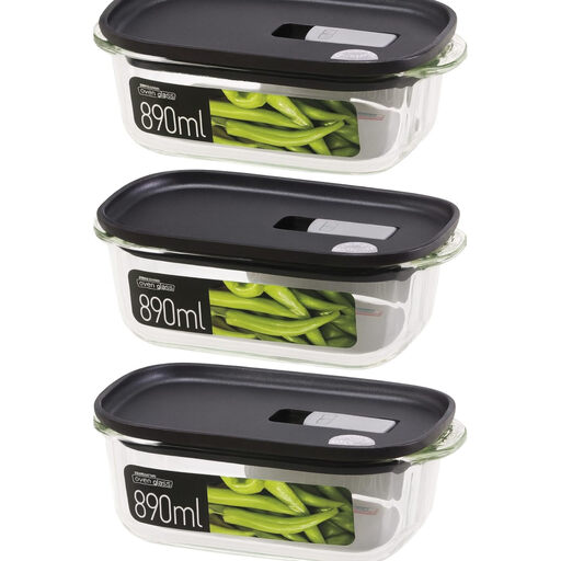 LocknLock 3-Piece Glass Food Storage Container Set, 890ml Each