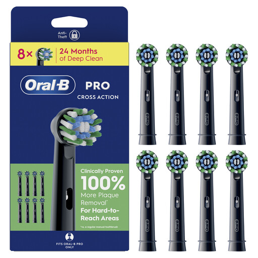 Oral-B Pro Cross Action Toothbrush Heads, Black, Pack of 8
