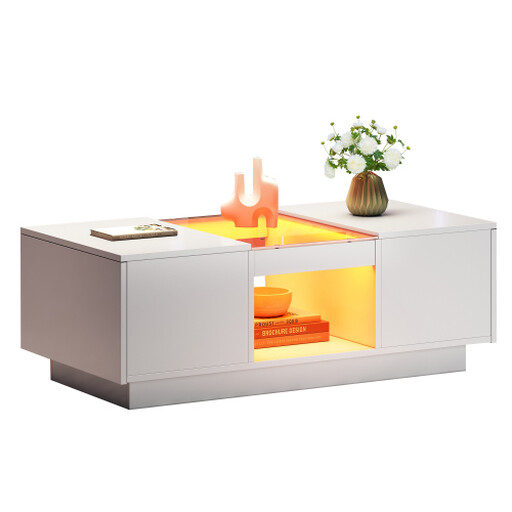 Weißer Couchtisch mit LED-Beleuchtung und Schubladen