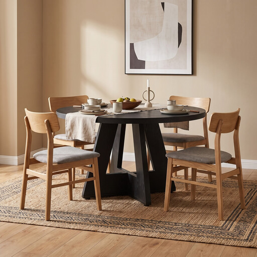 LANTINE Round Dining Table, 120 cm Kitchen Table for 4 People