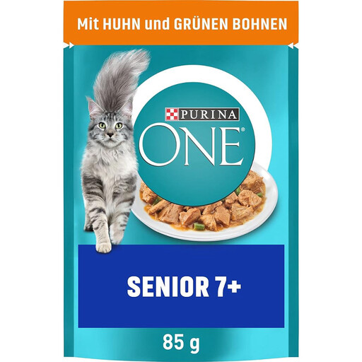 PURINA ONE Senior 7+ Katzenfutter nass, zarte Stückchen in Sauce mit Huhn, 26er Pack (26 x 85g)