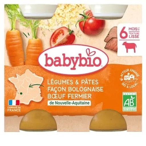 BABYBIO Petits Pots Légumes P?tes Bolognaise B?uf, Dès 6 Mois