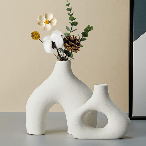 White Ceramic Vase Set of 2 Double Mountain Vases
