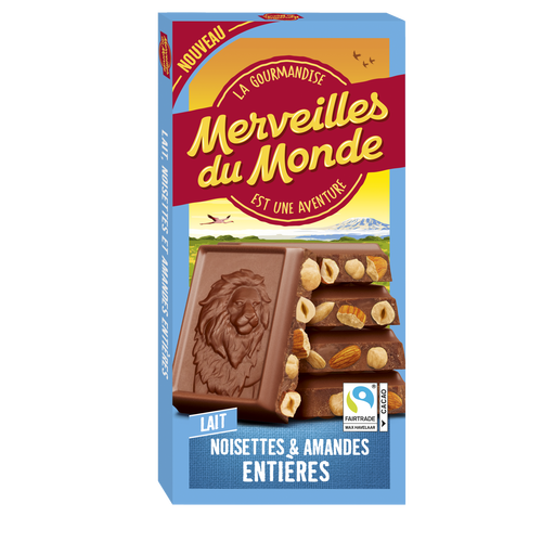 MERVEILLES DU MONDE Chocolat au Lait Noisettes et Amandes Entières 170g