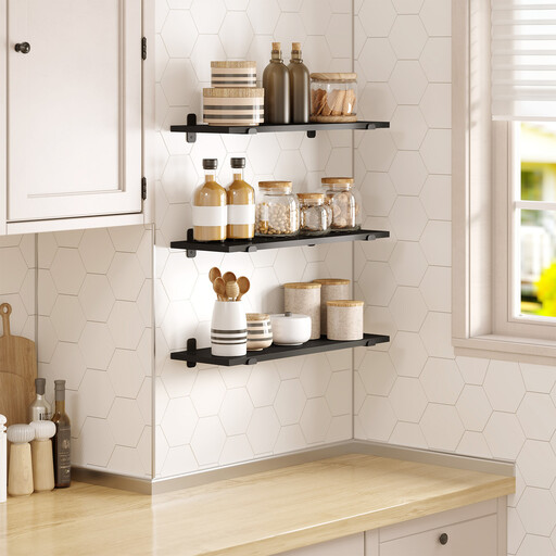 EUGAD Set of 3 Wall Shelves， Floating Decorative Shelves， Retro Style