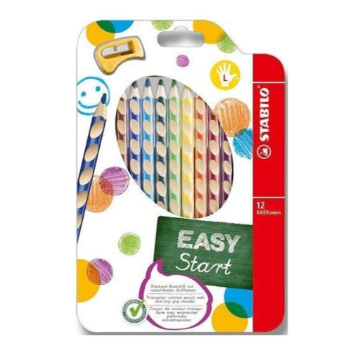 STABILO EASYcolors Set of 12 Ergonomic Left-Handed Colored Pencils with Pencil Sharpener