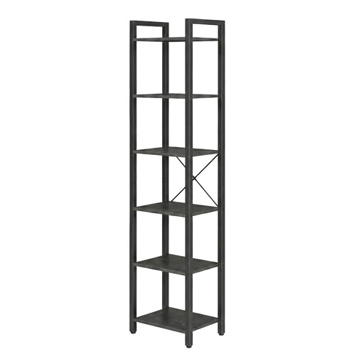 Ochama 6-Tier Tall Bookshelf, Narrow Bookcase with Steel Frame, Skinny Book Shelf for Living Room, Study, Black