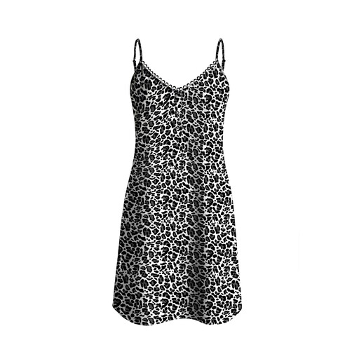 IZURIA Spaghetti Strap Dress with Round Neck and White Leopard Print