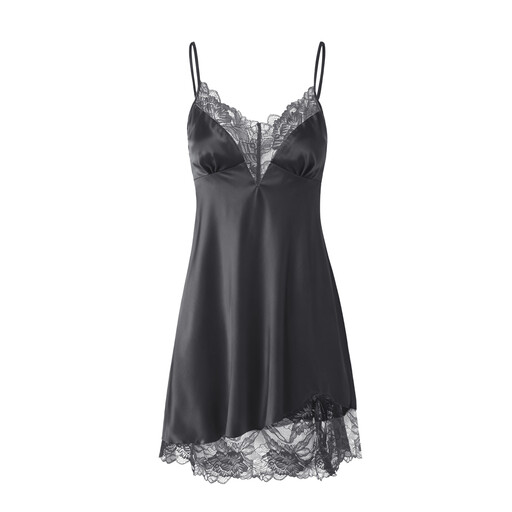 IZURIA Wide Lace V-Neck Dark Grey Silk-Like Suspender Dress L