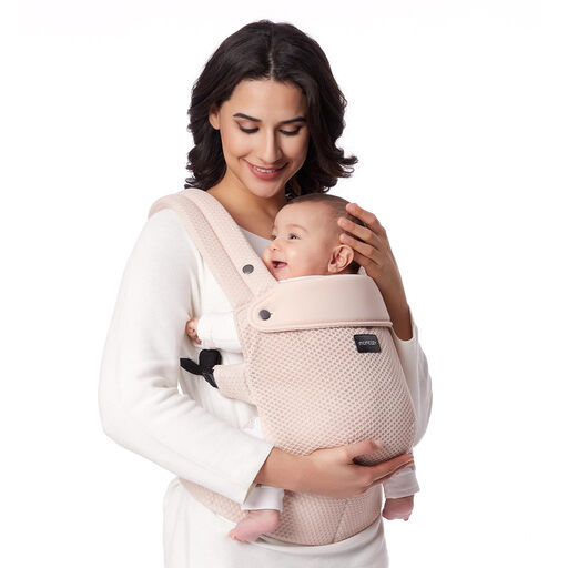 Momcozy Porte-bébé ergonomique et respirant en maille, léger et facile à utiliser, pour 3,2-20 kg, avec soutien lombaire amélioré, confort toute la journée, mains libres, rose, idée cadeau pour maman