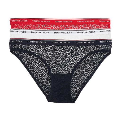 Tommy Hilfiger Premium Essentials 3 Pack Bikini Lace Desert Sky White Primary Red