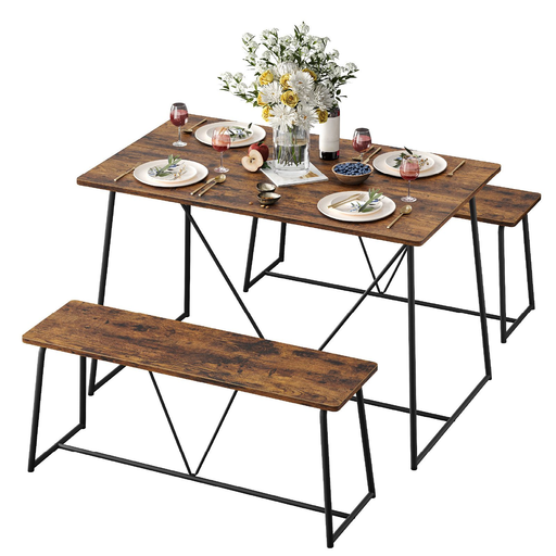 Bestier Dining Set Dining Table with 2 Chairs， 115x70 cm Kitchen Table for Kitchen & Dining Room Rustic Brown