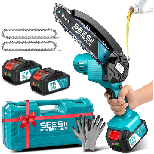 SEESII Mini Chainsaw with Battery 8000mAh 6 Inch