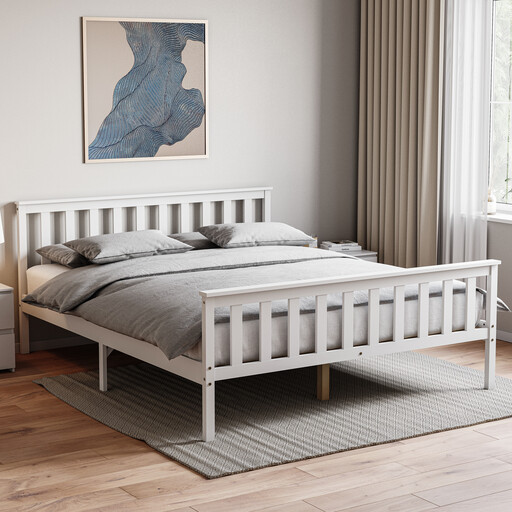 Vida Designs Bed Frame Milan Wooden High Foot White King