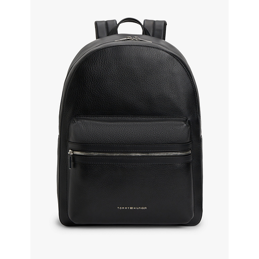 Tommy Hilfiger Accessories TH Business Premium 黑色真皮商务穹顶背包