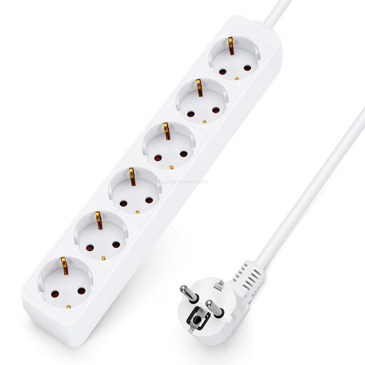 Power strip with cord/German 6-way/3G1.5mm?/5m/Rectangular/White/PP
